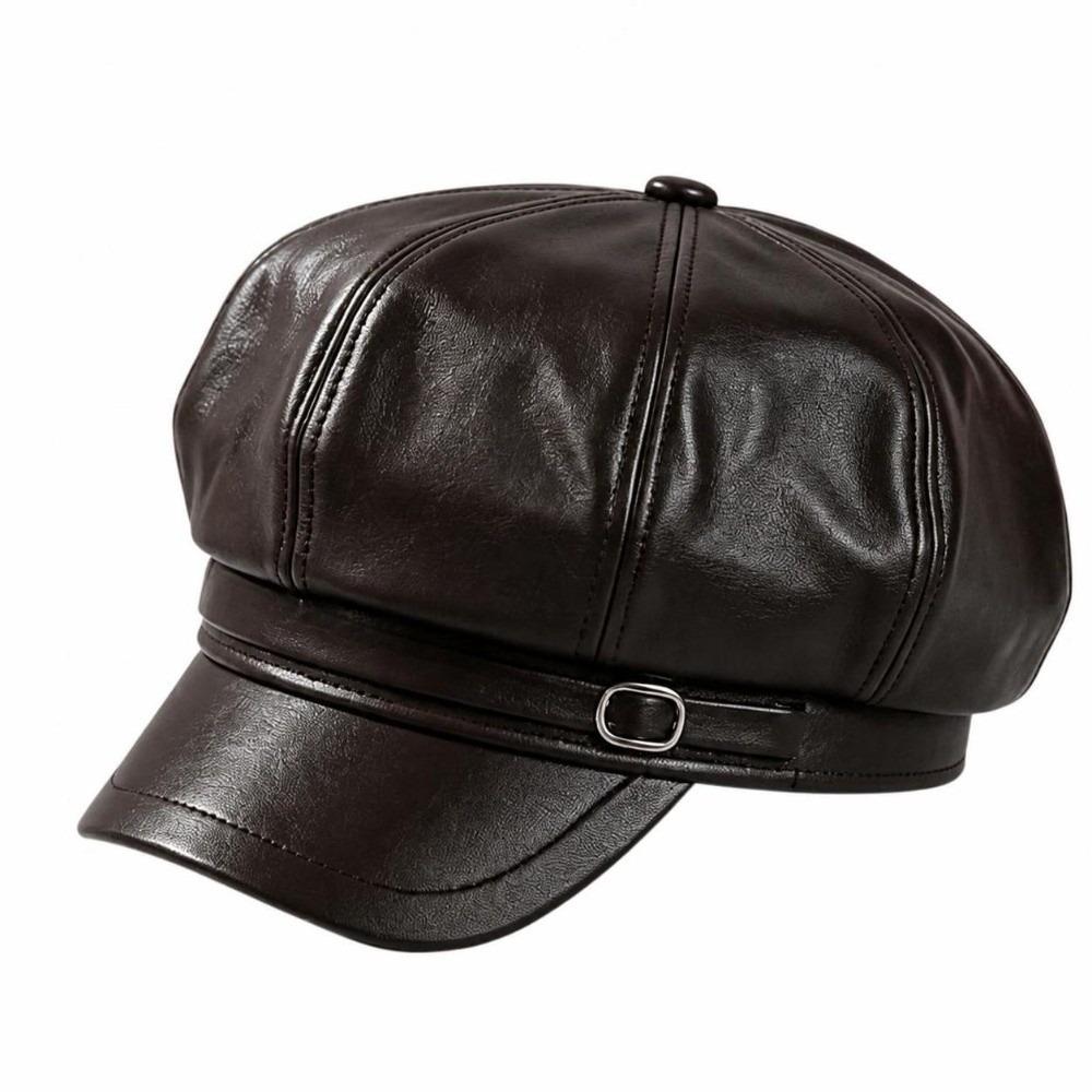 Octagonal Beret Hat Metal Buckle Strap Octagonal Cap Vintage Baker Boy Cap For Women