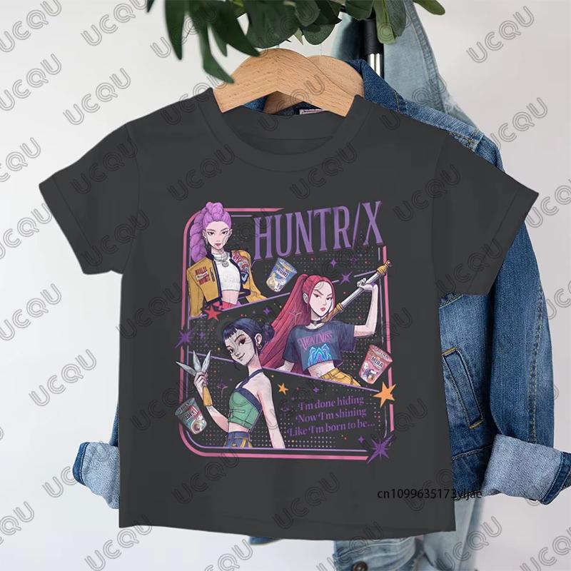 Аниме Kpop Охотники на демонов Huntrix Принт Детская хлопковая футболка Летние футболки с коротким рукавом Одежда для мальчиков и девочек Повседневные детские топы