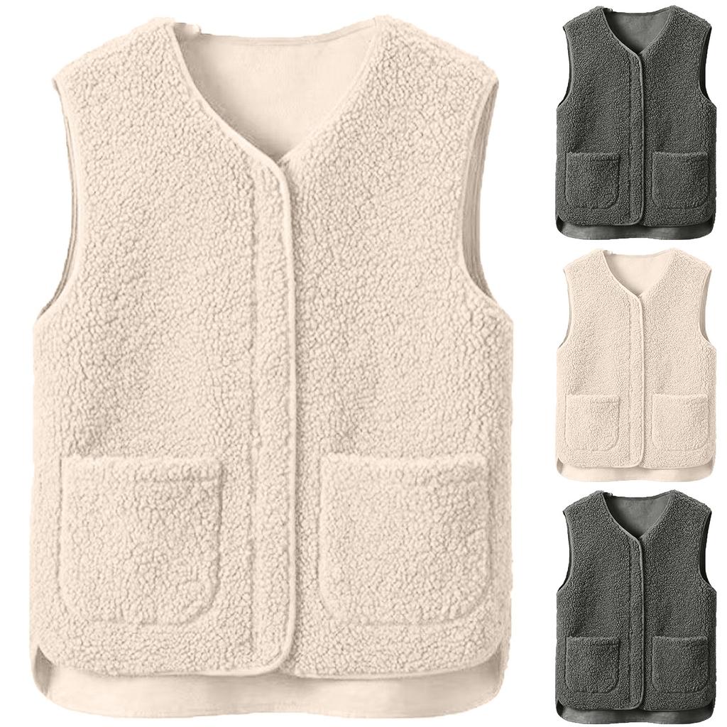 Women's Fashion Casual Loose Lamb Wool Female Short Winter Vest