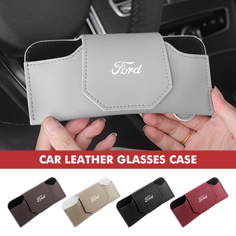 AADB1 Car Glasses Box Leather Eyeglass Case Sun Visor Lenses Holder Accessories For Ford Escape Ecosport Fusion Explorer Expedition