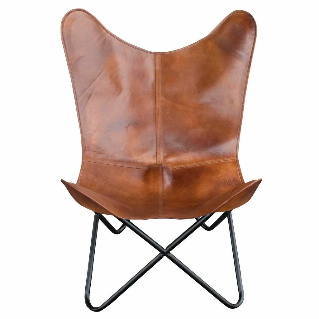Vintage Lounge Accent Chair Classic Buffalo Leather Butterfly Chair Retro BKF