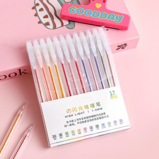 Highlighter Pen Set Transparent Body Multicolored Painting Pen with Glitter Sparkling Effect Smooth Metal Tip Ink Highlighter for Note Marking