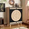 Modern Shoe Cabinet with Round, Geometric Doors, Multi-Level Storage, Sturdy Wooden Legs.
