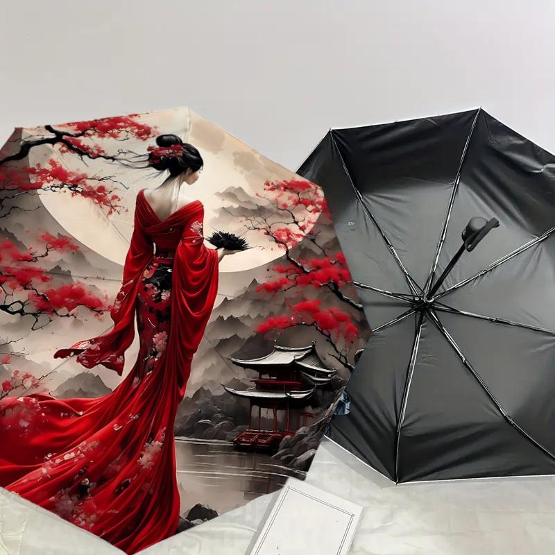 1PC Cherry Blossom Traditional Umbrella-8-Rib Reinforced, Automatic Open, Lightweight & Durable, Cute Fashion Accessory for Outdoor-P2667