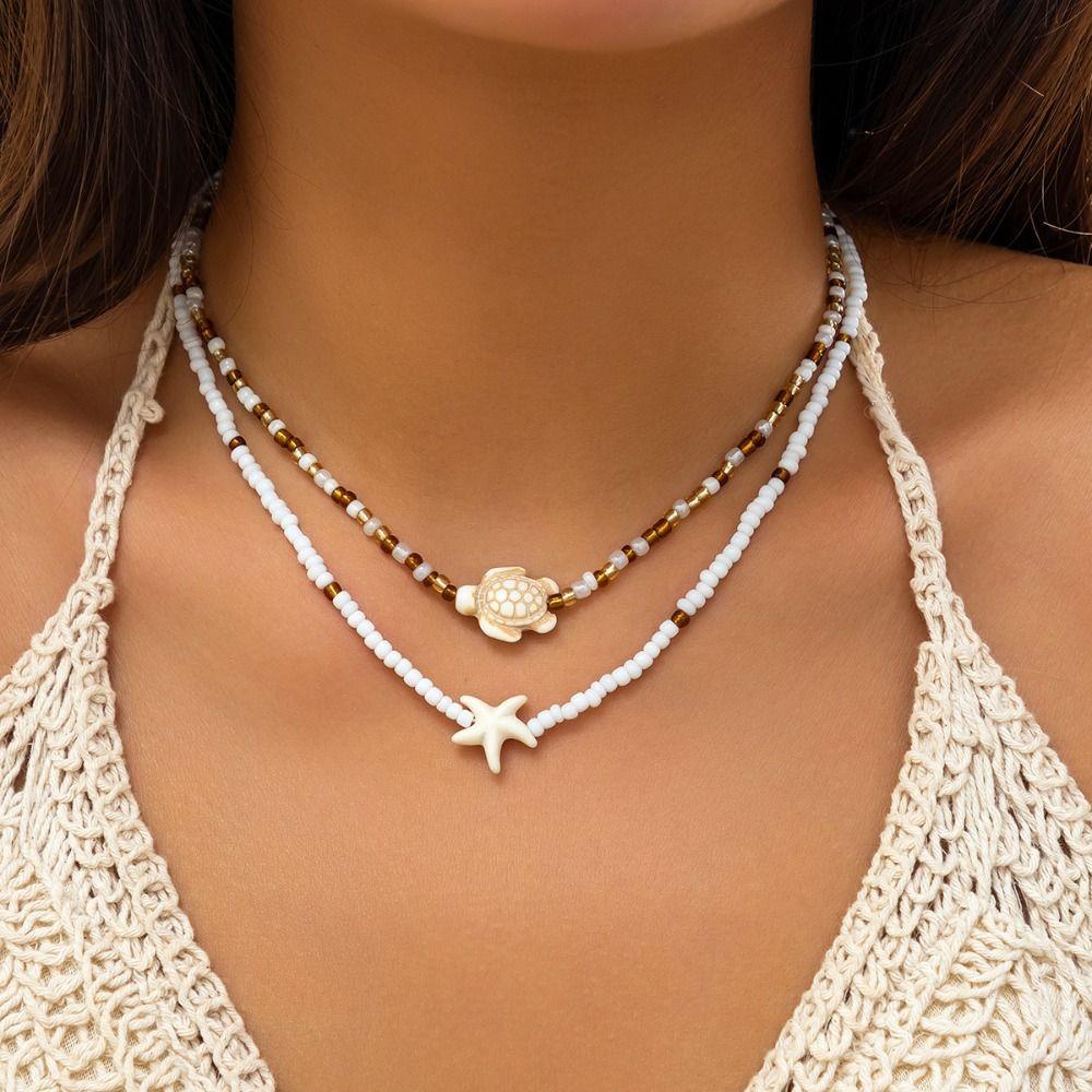 Shell Conch Shell Necklace Boho Style Sea Turtle Beach Choker Starfish Pendant Necklace  Summer