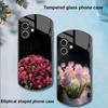 Чехол для телефона из закаленного стекла эллиптической формы с цветущими розовыми розами для Apple iPhone 16 11 13 15 14 Pro Max 12 Mini 7 8 Plus XR XS