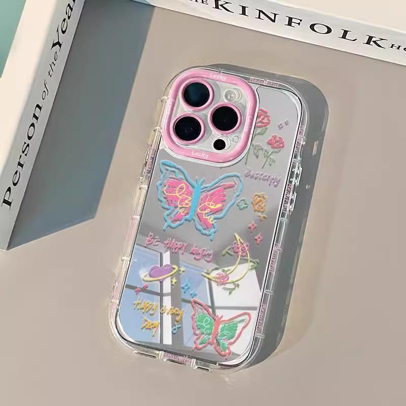 Ins Graffiti Butterfly for IPhone16 Promax Mobile Phone Case for Apple 15 Mirror 13 Protective Cover 14 Soft