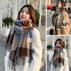 Women Winter Scarf Color Matching Tassel Wide Long Plaid Print Thick Sock Warm Windproof Decorative Washable Lady Neck Wrap Shawl