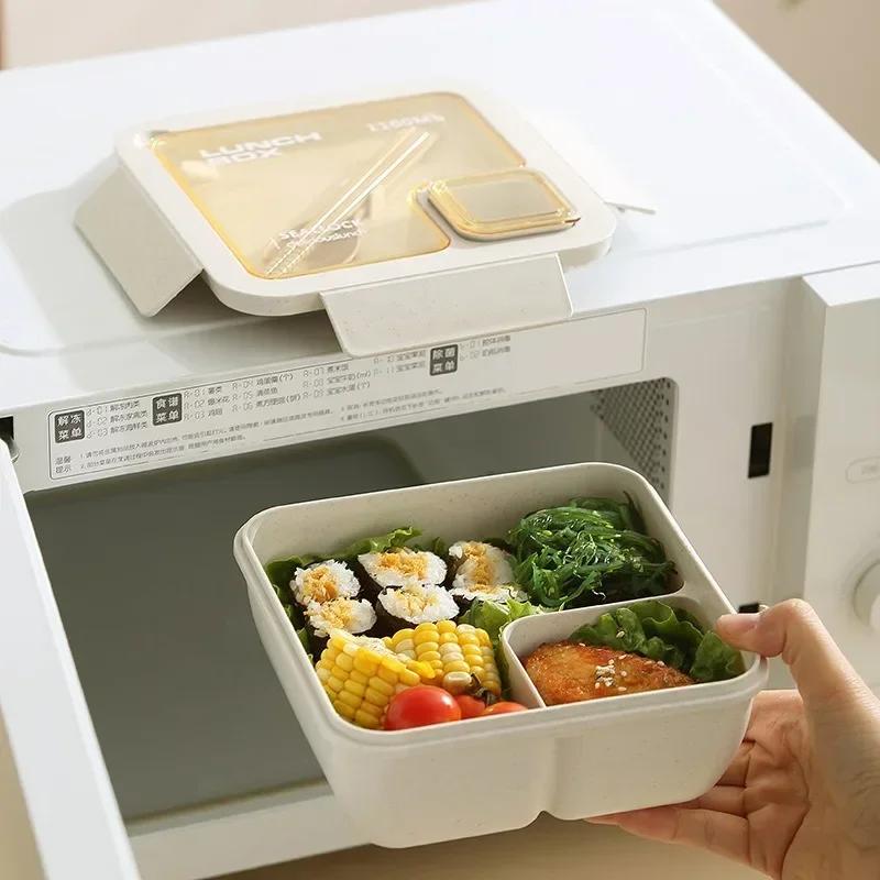 Портативный набор столовых приборов, ланч-бокс из пшеничной соломы, суповая миска с посудой и термоизоляционным пакетом, офисная микроволновая печь, бенто-бокс