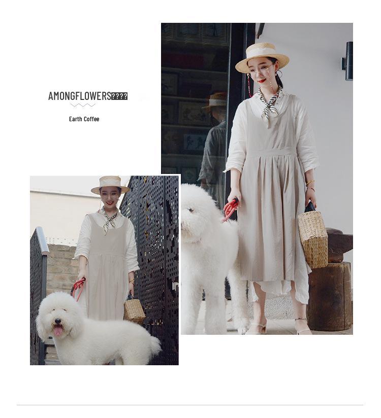 Ретро Арт Хлопок и Лен Фартук в Стиле Мори с Принтованным Логотипом