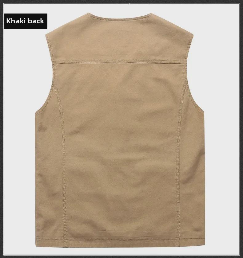 Extra Large Collarless Cotton Vest with Multiple Pockets for Spring/Autumn Outdoor Workwear