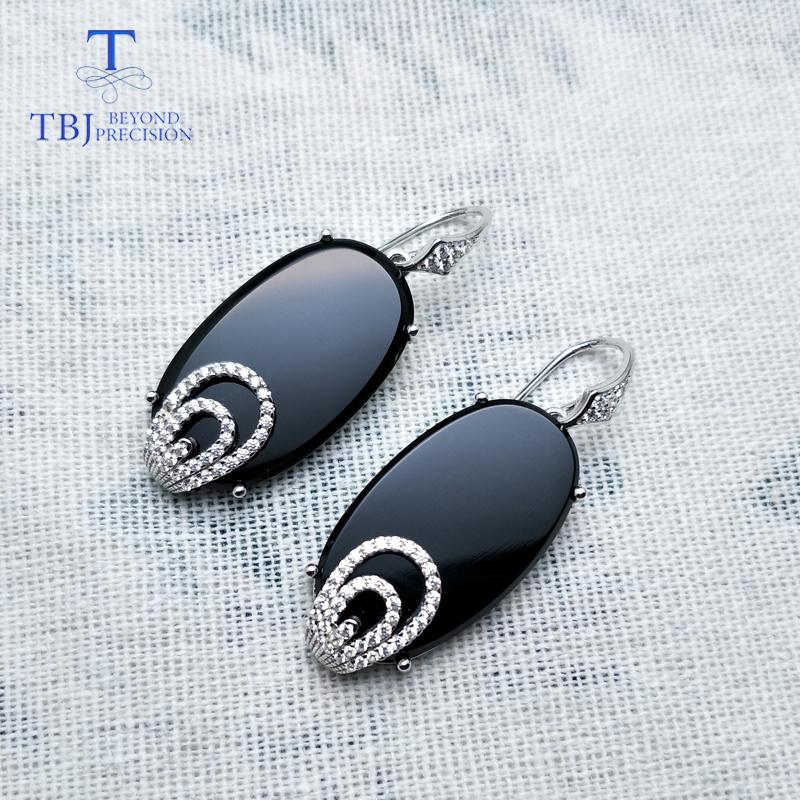 Bolaijewelry Длинные серьги Vogue с крючком, натуральный черный агат, оникс, стерлинговое серебро 925 пробы, розовое золото, 26,4 карата, серьги для подарка женщине