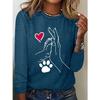 Round Neck 3D Printed Love Cat Footprint Pattern Top Fashionable Casual Long Sleeved Women's T-shirts