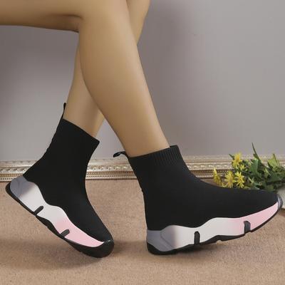 Женская обувь Весенне-осенние женские ботинки Смешанные цвета Круглый носок Эластичная ткань Средний каблук Водонепроницаемые Модные ботинки