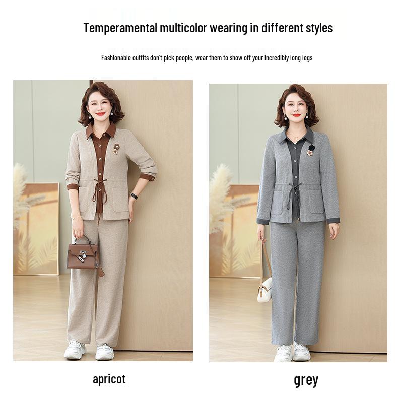 Элегантный весенний спортивный костюм 2025: Комплект из двух вещей свободного кроя для женщин среднего возраста