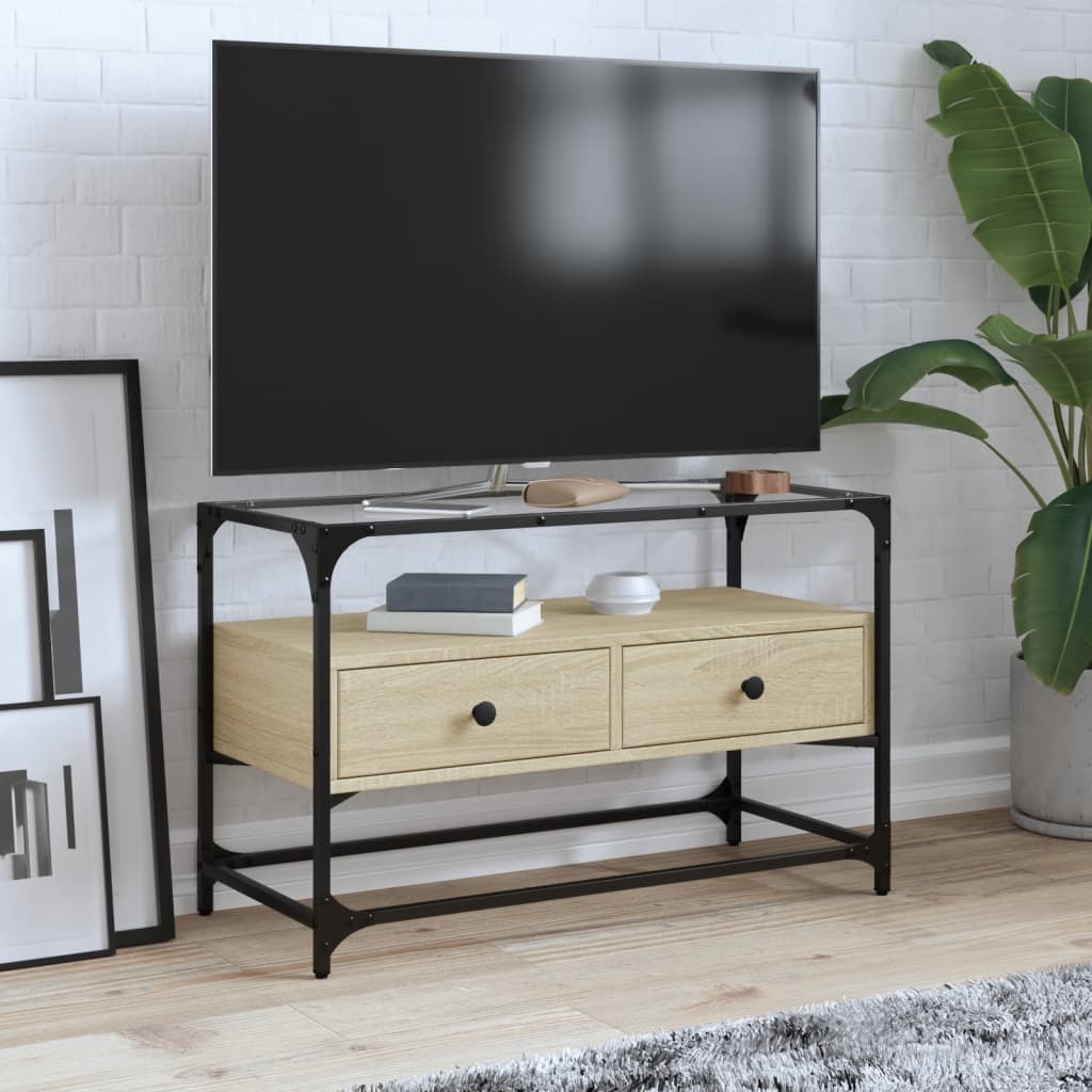 TV Cabinet with Glass Top Sonoma Oak 80 x 35 x 51 cm Engineered Wood