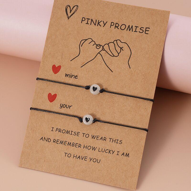 2 шт./набор парных браслетов Pinky Promise браслеты Friendship Heart Bead Регулируемая веревка День святого Валентина