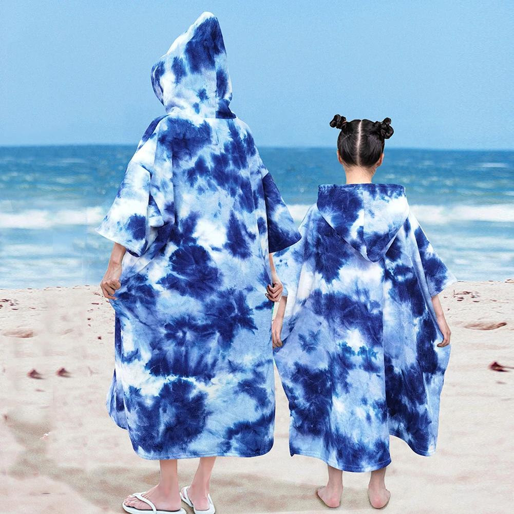 Surf Poncho Changing Towel Microfiber Fabric Water Sports Hooded Robe Adult Child Beach Blanket Bath Swim Quick Tie-Dry Wetsuit