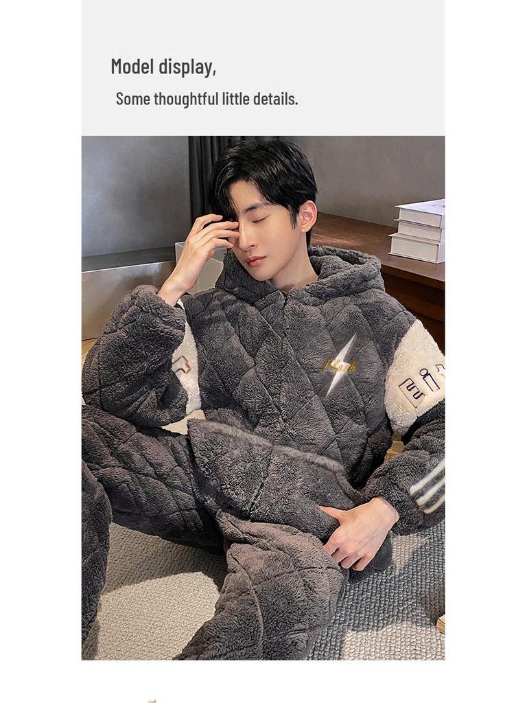 Men's Three-Layer Thickened Cotton Winter Pajamas - Warm, Simple, Luxury, and Suitable for Indoors and Outdoors.