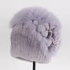 Luxury Warm Real Fox Fur Bomber Hat Female Winter Hand Knitted Real Rex Rabbit Fur Hats Women Outdoor Rex Rabbit Fur Flower Cap