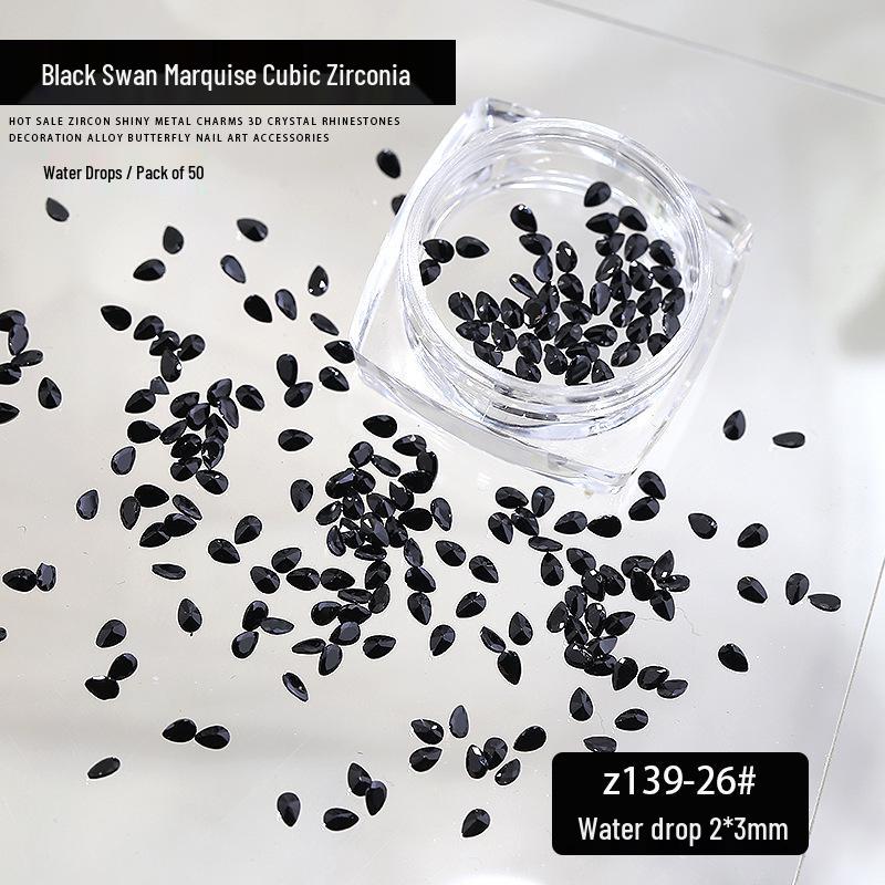 Black Swan Zirconia Nail Art: Mini Flat-Back Water Drop & Horse Eye Rhinestones, Press-On Accessories