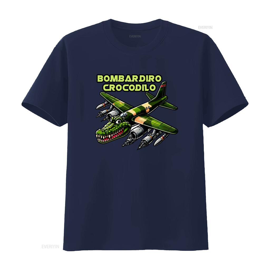 Bombardiro Crocodilo Italian Brainrot Character Minimalistic Logo Cotton T Shirt Top Unique Camo Plane Crocodile Design