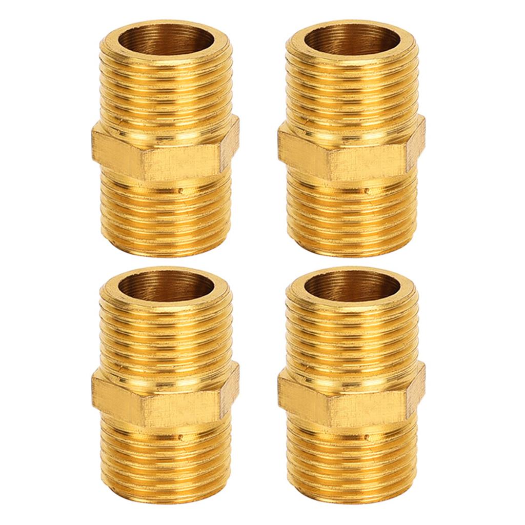 Set of 4 Hexagonal Pipe Joints Male Thread Double Nipples Pipe Coupling Set Quick Fixing for Plumbing Applications