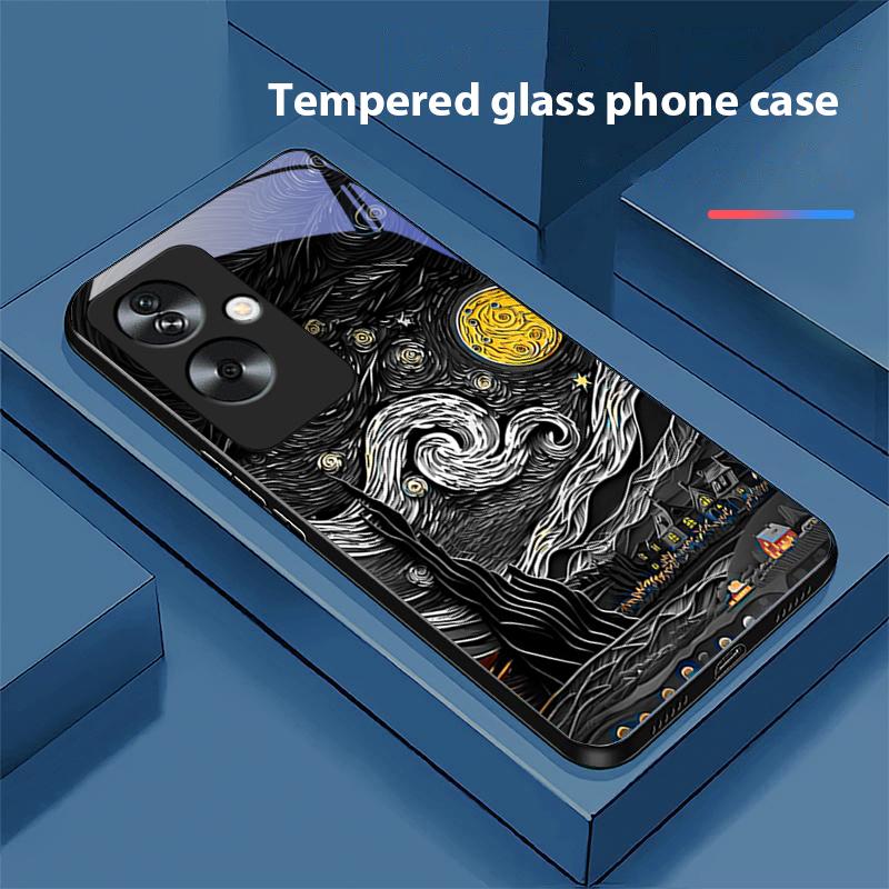 Ретро Масляная Живопись Для Oppo A79 5G 58 78 74 60 4G Reno 11F Realme GT 6 11 Note 50 10 C55 X2 Закаленное Стекло Черный Чехол для Телефона