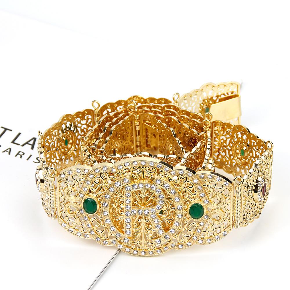 Gold Color Wedding Belt for Women Red&Green Crystal Metal Chain Adjustable Length