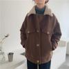 Turn-down Collar Women Jackets Autumn Winter Soft Warm Outerwear Oversize Wool Blends Pockets Short Coat