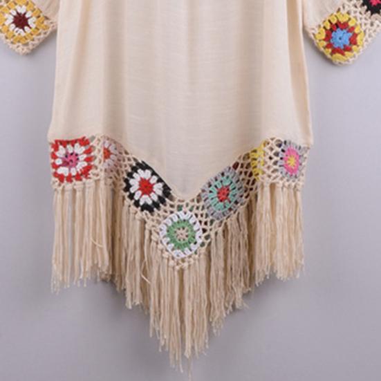 Bikini Cover Up Hollow Out Crochet Patchwork Summer Loose-fitting Sun Protection Swimwear Tunic for Beach