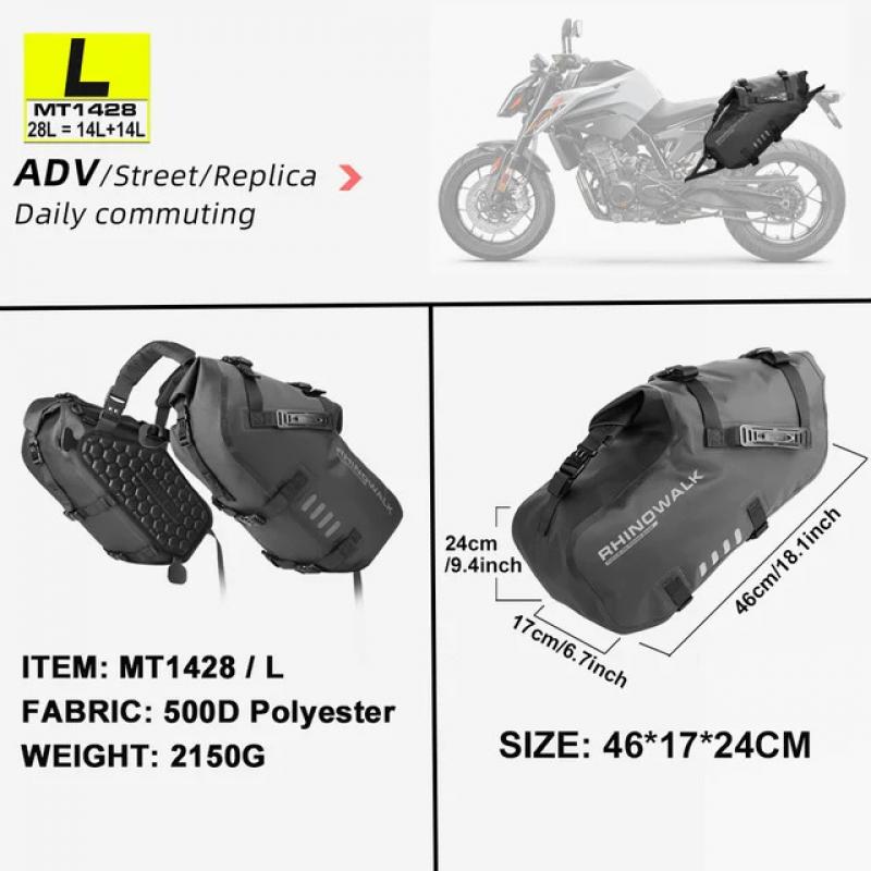 Rhinowalk 2 Pcs Motorcycle Saddle Side Pannier Bag 18L/28L/48L Waterproof Universal Motorbike Riding Luggage Storage Travel Bag