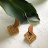 Earrings Gift Ear Geometric Stud Dangle Jewelry Women Woven Straw Rattan Wooden  Unique