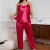 Большие размеры женские новые однотонные принтованные брюки-халтер комплект из двух частей пижамы