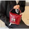 Bow Design Sense Red Bucket Bag Korean Style Light Luxury Fashion High Quality Casual Crossbody Bag Women's New Pop Shoulder Bag