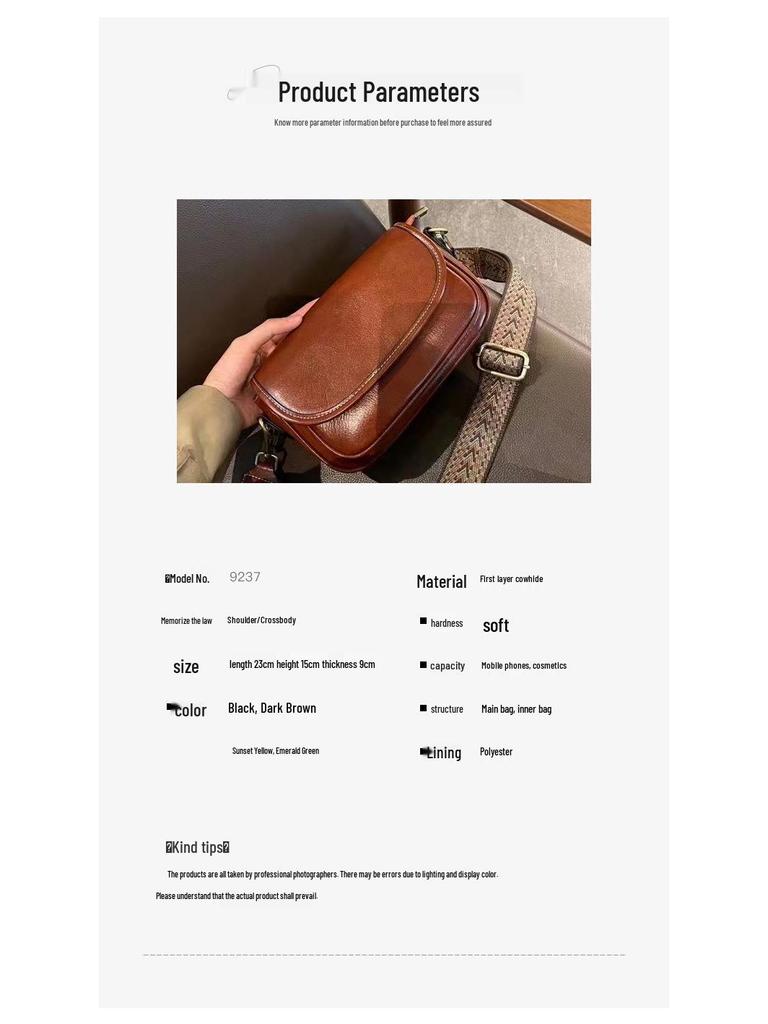 2024 Vintage Leather Crossbody Bag: Women's Autumn/Winter Trend, Small Square Cowhide Shoulder Bag