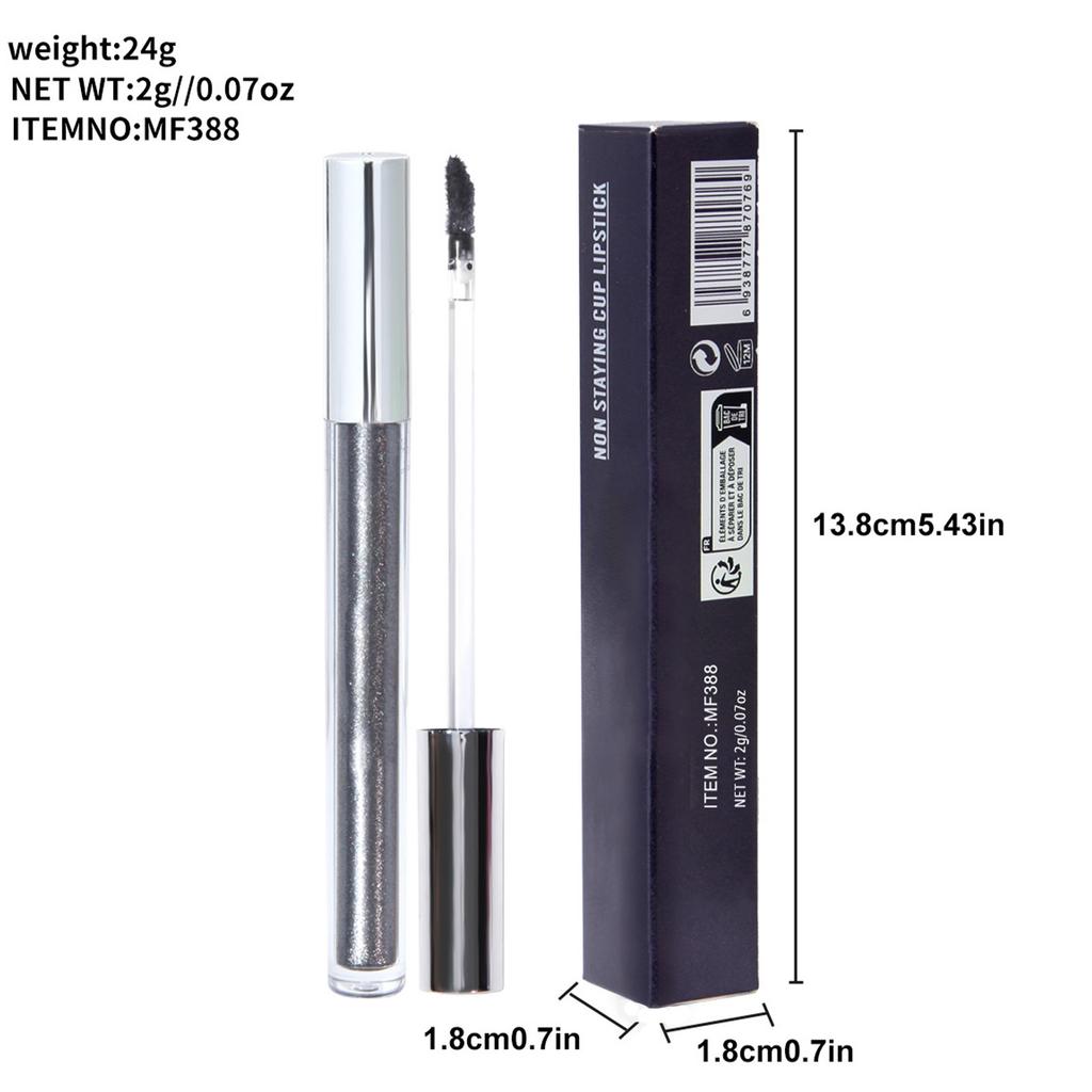 1Pc Long Lasting Waterproof Liquid Lipstick High Pigment Glitter Lip Gloss Non Stick Cup Smudge Proof Intense Color Lip Makeup for Women Girls