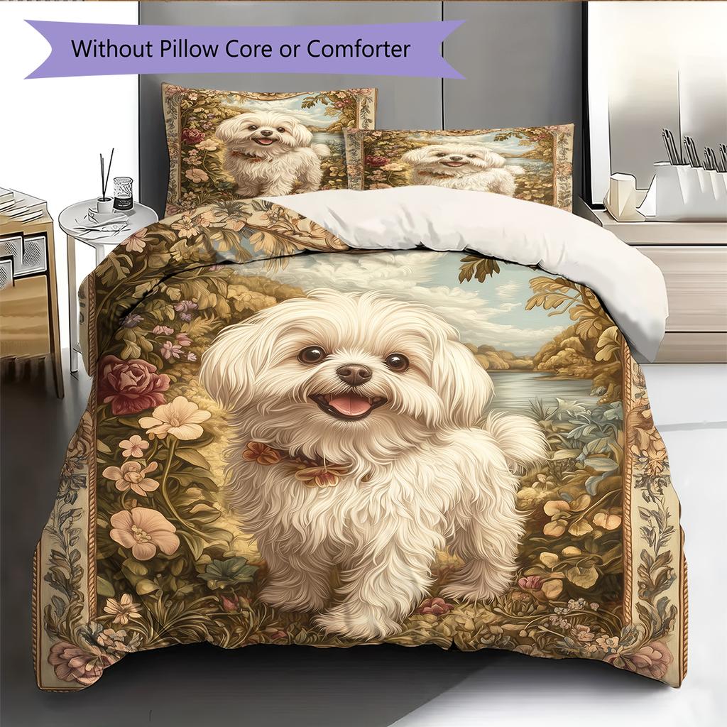 Maltese Pattern Bedding Home Decoration Birthday Gift (1 * duvet cover + 2 * pillowcase, without core)
