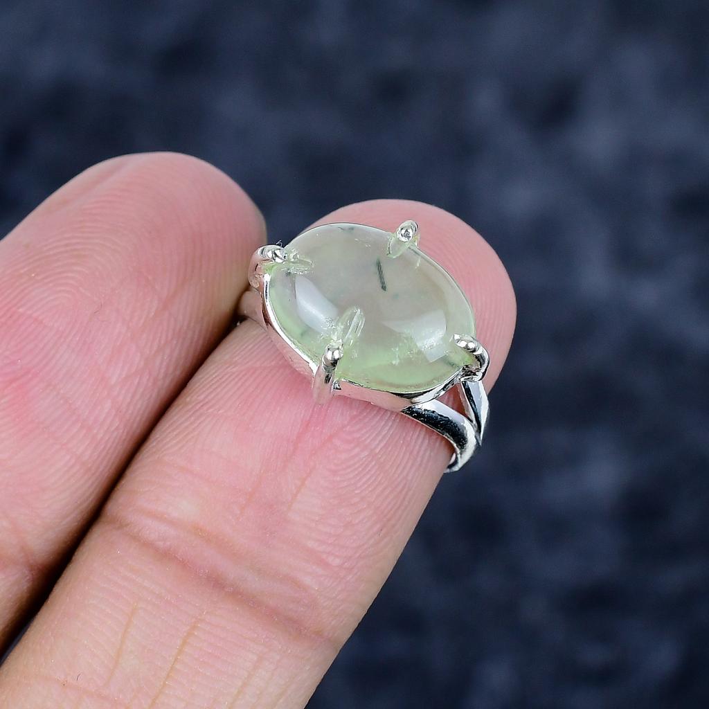 Пренит Драгоценный камень Ручной работы 925 Стерлинговое серебро Ювелирное кольцо Размер 6 ММ-3431