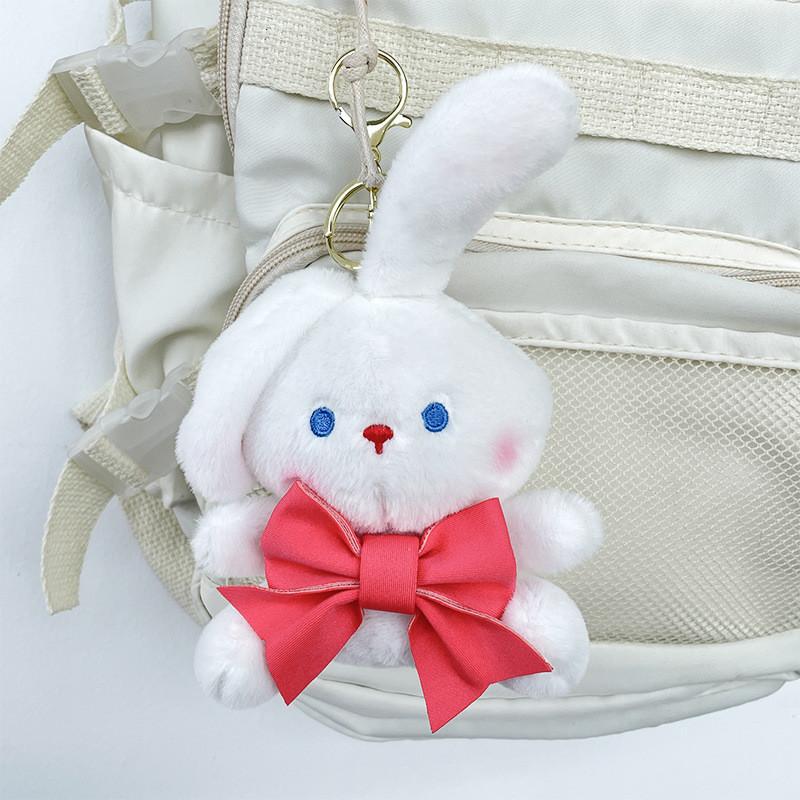 Adorable Bowknot Bear And Bunny Plush Keychain For Bags Cute Cartoon Stuffed Toy