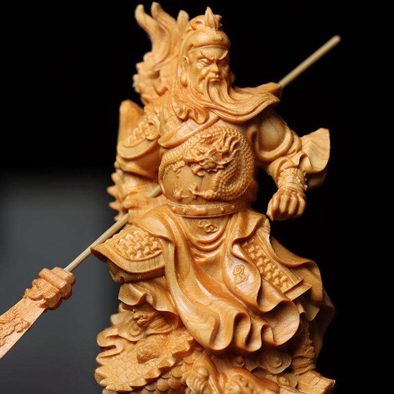 Natural Cypress Nine Dragons Guan Gong Statue Wealth God Guan Gong Chinese Style Home, Room, Office, and Character Decorations