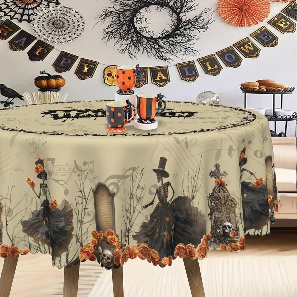 Halloween Themed Tablecloth European Retro Pumpkin Skeleton Witch Decorating Table Cloth Party Atmosphere Setting Table Cloth