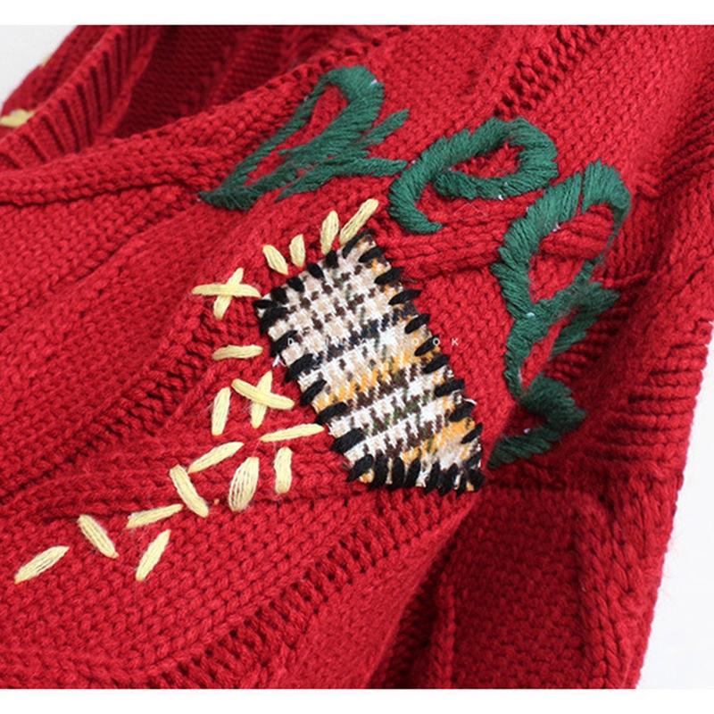 Женский свитер осень-зима с вышивкой, V-образным вырезом, длинным рукавом, буквенным узором, карманом, свободная трикотажная куртка, теплый кардиган