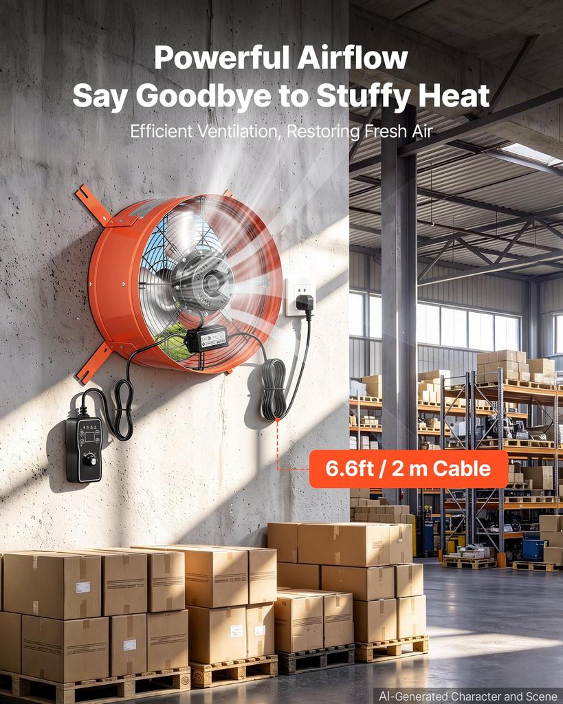 VEVOR Gable Mount Fan, 38.1 cm Attic Vent Exhaust Fan 1650 CFM Thermostat, Cooling and Ventilation for Home, Garage, Warehouse, Workshop