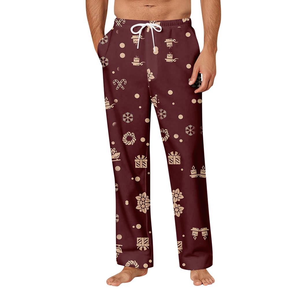 Мужские удобные повседневные брюки с рождественским принтом и карманом, домашние брюки для сна