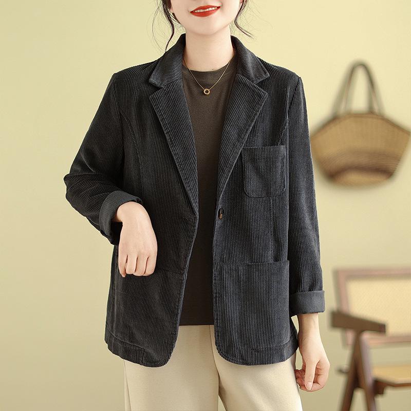 2024 Spring Women's Plus Size Corduroy Cotton Slim Suit Jacket