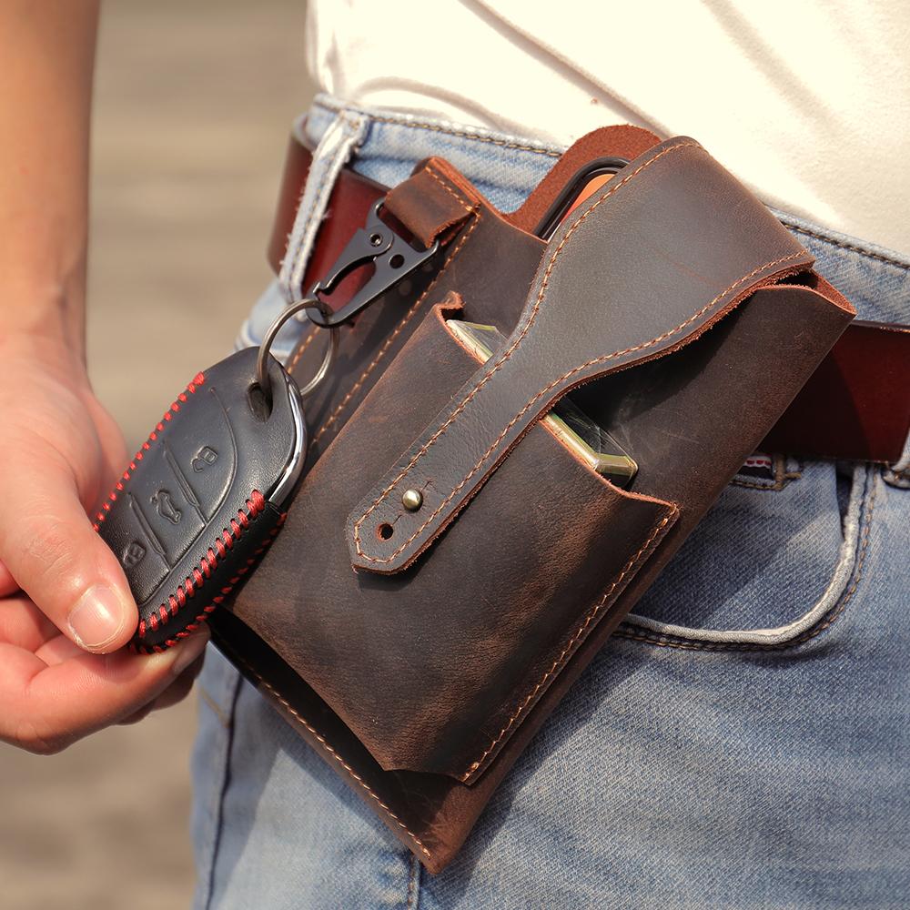 MVA Leather Phone Holster for Men Belt Loop Multitool Sheath with Key Holder Tactica Waist Bag with Phone Holsters 9064