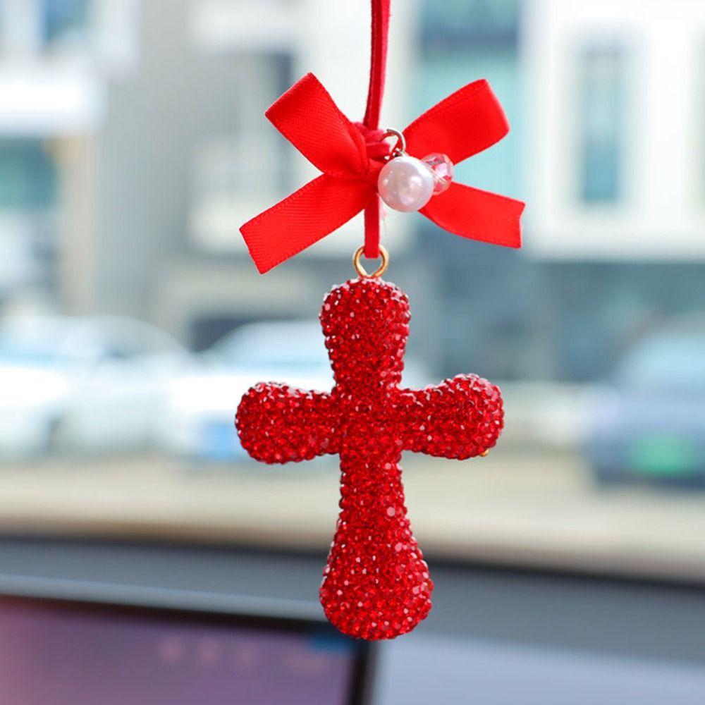 Exquisite Design Car Rearview Mirror Pendant Sparkling Crystal Rhinestone Cross Vehicle Interior