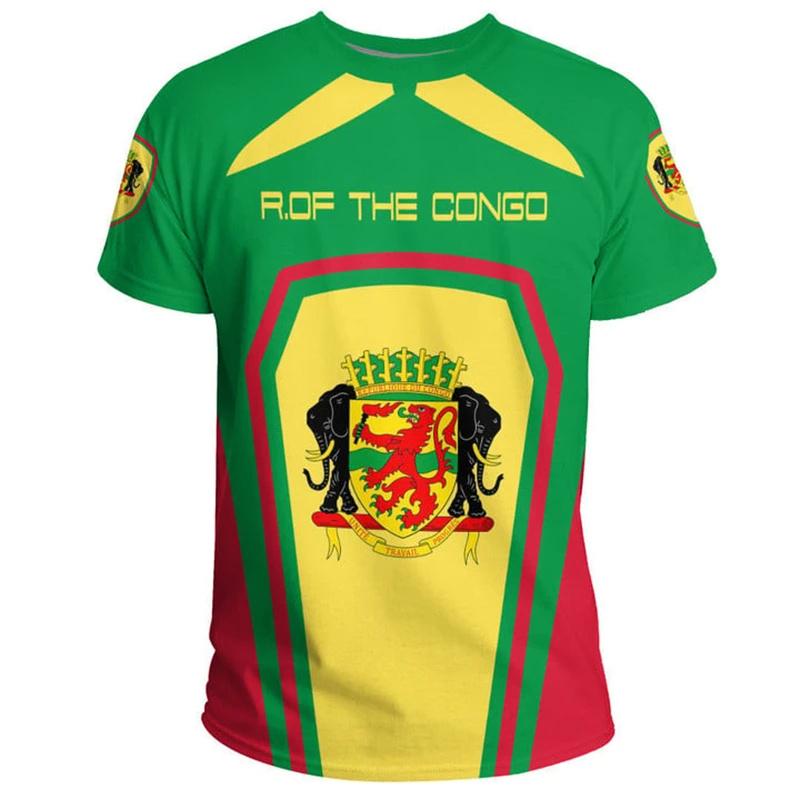 Democratic Republic Of The Congo Flag T-shirt 3d Print Congo National Emblem T Shirt For Men Clothes Street Sports Short Sleeves