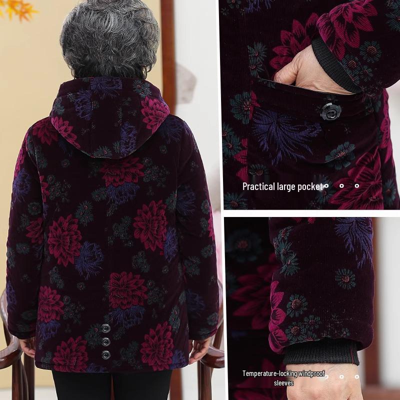Grandma's Plus Velvet Winter Coat: Thick Cotton Jacket for Middle-Aged & Elderly Women (60-70 Years)